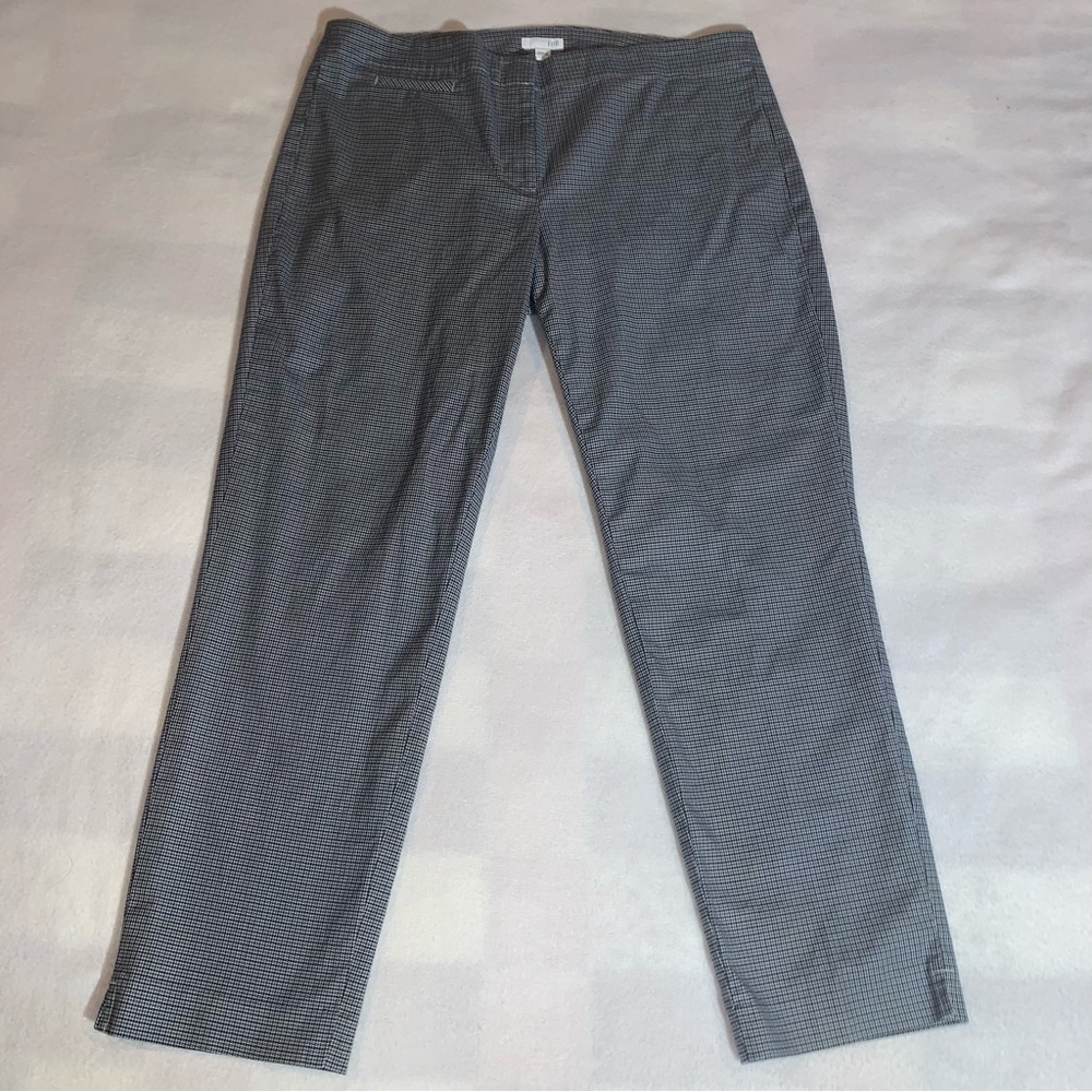 J Jill Ankle Pants Women's Size 12 Slim Leg Blue Black Houndstooth